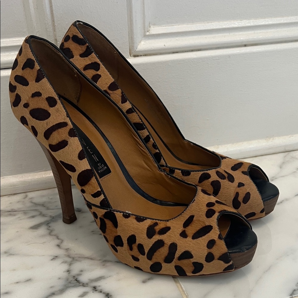 Steve Madden Tan and Black Leopard Heels 10M
